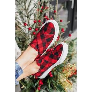 NEW GYPSY JAZZ women's buffalo plaid sneaker in red/black